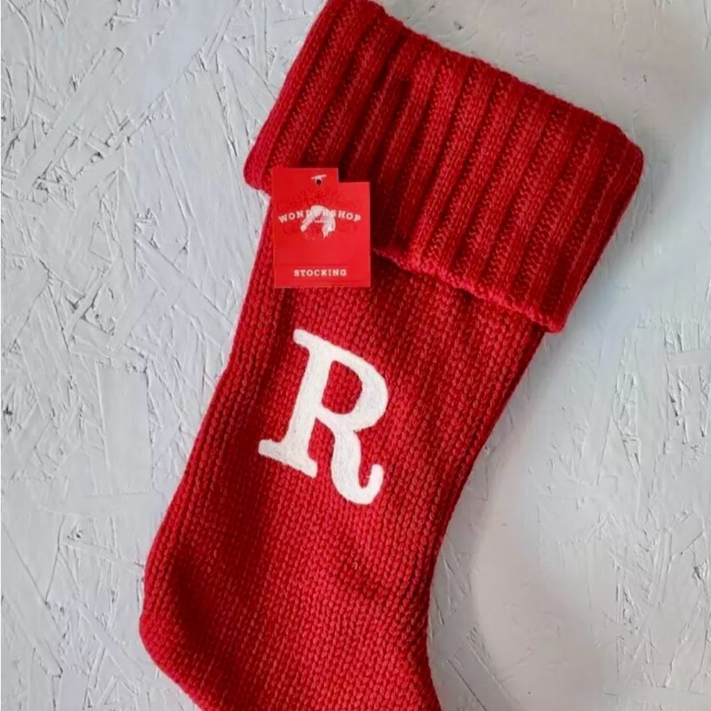 Red Knit Christmas Stocking with White Initial